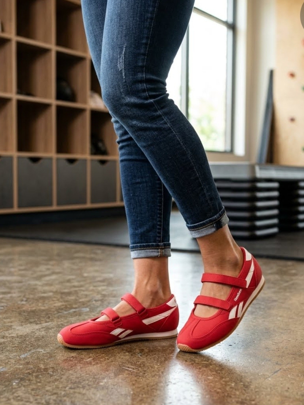 New Reebok Red Mary Jane Ballet Sneakers Double Strap Shoes Women's Sizes